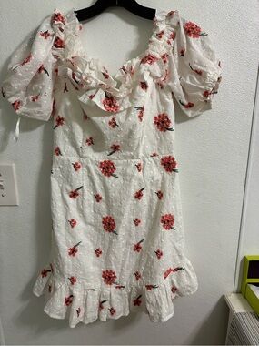 NWT Saints + Secrets White Eyelet Dress with Red Stiched flowers M